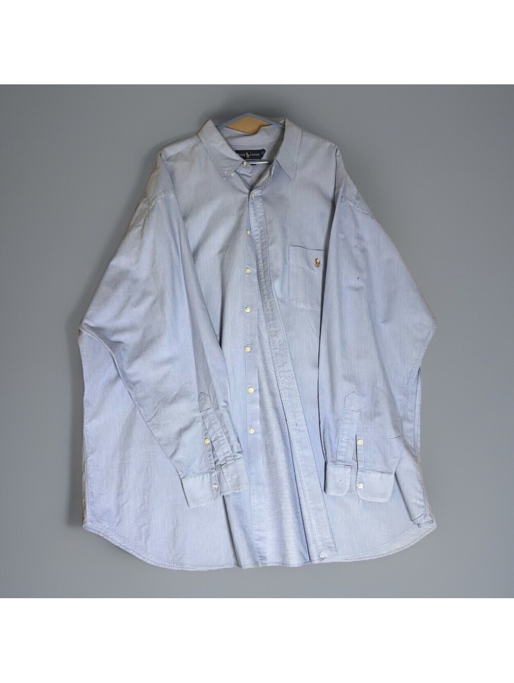 Ralph Lauren Shirt Mens Big 4XL Blue Long Sleeve Button Down Pocket Pony Logo